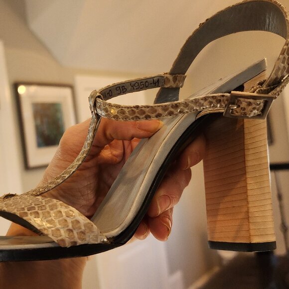 GUCCI Snakeskin Strappy Block Heel Sandals – Beige – Size 9 - Picture 4 of 9